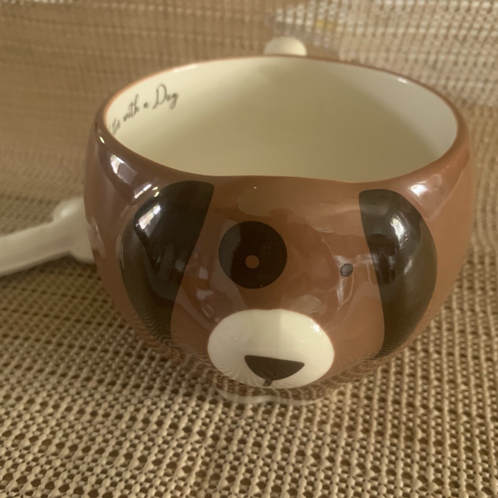 NWT Modern Expressions Puppy Mugs 9oz Cute Brown Ceramic With Bone Keychain